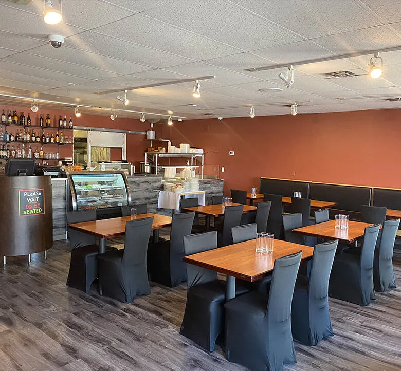 Shahi Flames restaurant stylish interior in St. Boniface Winnipeg with 72-seat dining room