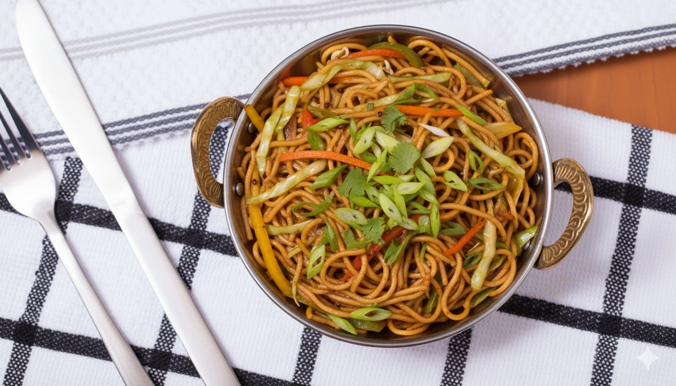 Hakka Noodles at Shahi Flames Winnipeg - Indo-Chinese stir-fried noodles with vegetables